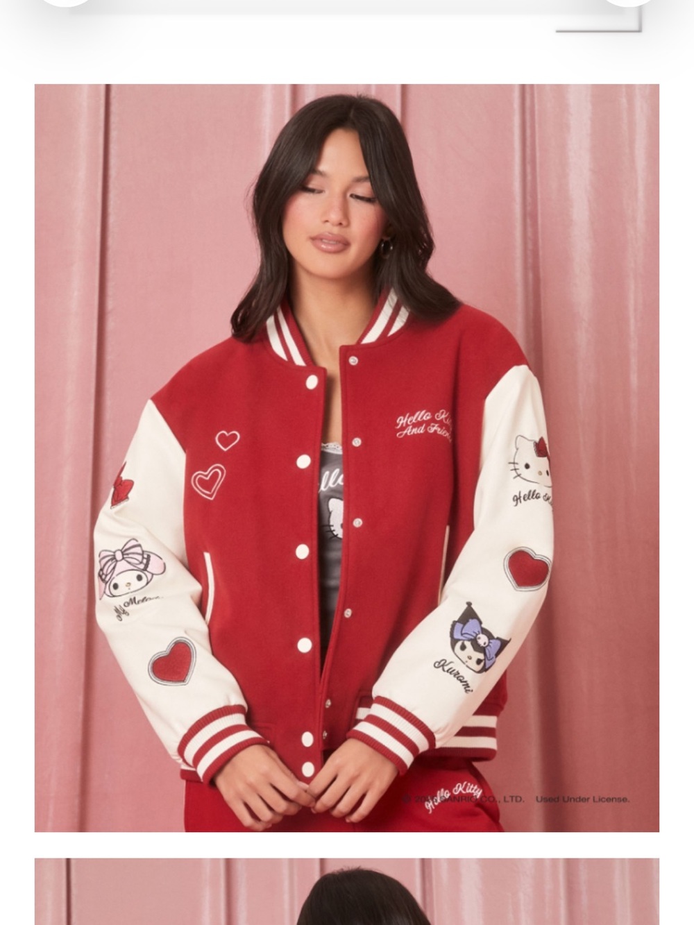 Hello Kitty Red and White Letterman Jacket with Heart Details